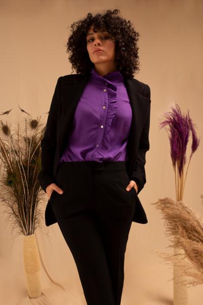 Mor Biyeli Siyah Ceket